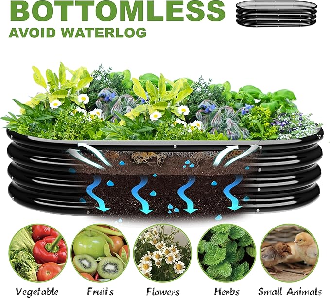 4x2x1ft-2pcs-Oval Raised Garden Bed Kit, Galvanized Planter Garden Boxes Outdoor, Metal Raised Garden Beds for Vegetables,Fruits, Flower,Black