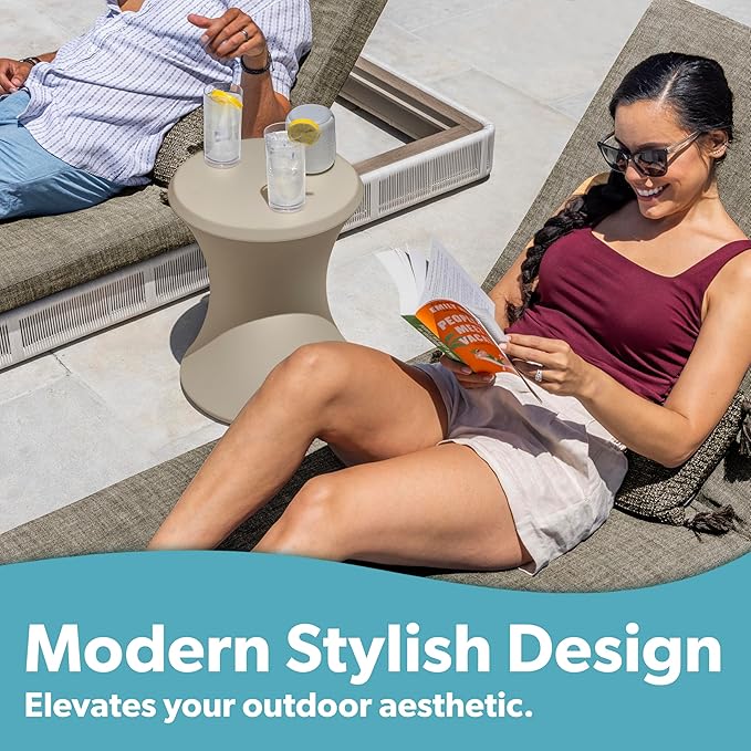 Coast Modern Outdoor Side Table - Lounger Table for Inside Pool or on Patio - All-Weather Furniture for Sun Shelf Up to 15" - Sand