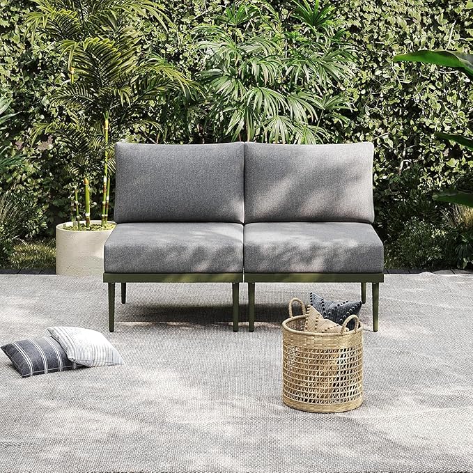Sundale Outdoor 3 Pieces Patio Furniture Set, Metal Outdoor Sectional Sofa with Coffee Table, All-Weather Modern Outdoor Conversation Sets for Balcony, Porch, Poolside, Sunroom
