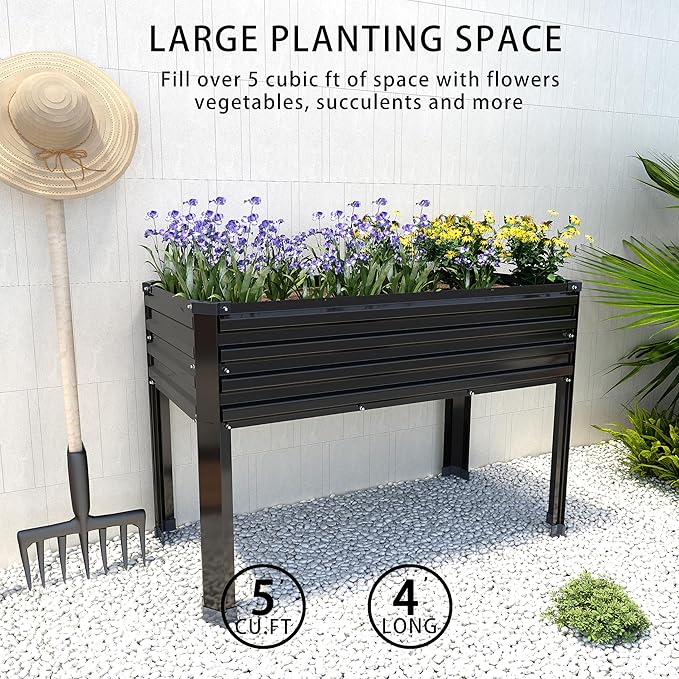 2PCS Galvanized Raised Garden Bed with Legs,2PCS 48×18×30in Elevated Planter Box for Backyard,Garden, Patio, Balcony, 300lb Capacity,Planters for Outdoor Plants,Black