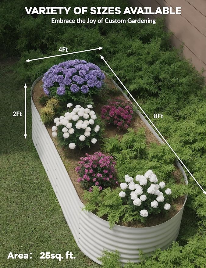 GarveeLife 8x4x2 ft Galvanized Raised Garden Bed - 24“ Tall Metal Planter Box for Vegetables, Flowers, Herbs, Rust-Resistant Outdoor Garden Box, Easy Assembly Raised Beds for Gardening, Beige