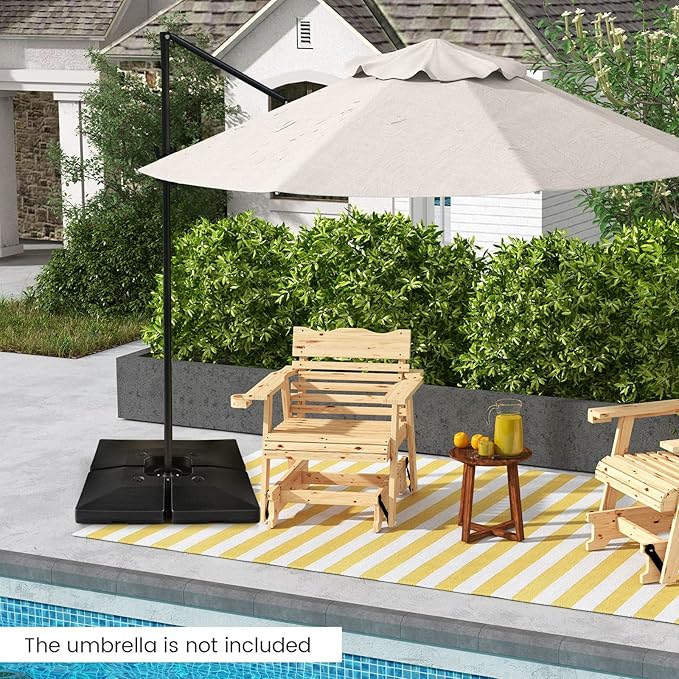 Tangkula 4-Piece 20L Cantilever Offset Patio Umbrella Base, 284 Lbs Heavy-Duty Water & Sand Filled Umbrella Stand, Square Weighted Plate Set with Easy-Fill Spouts, Black