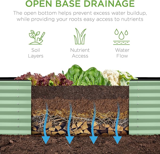Best Choice Products 8x2x2ft Raised Outdoor Metal Garden Bed, Deep Root Box Planter for Vegetables, Flowers, Herbs, 240 Gallon Capacity, 100% Non Toxic Materials - Sage Green