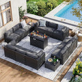 Aoxun 15 Piece Patio Furniture Set with 44” Fire Pit Table Wicker Rattan Patio Sectional Sofa Set Outdoor Seating Furniture with Thickened Cushion, Grey