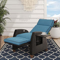 Grand patio Outdoor Recliner Chair Patio 150° Lay Flat Recliner with Flip Table Wicker Reclining Lounge Chair Peacock Blue