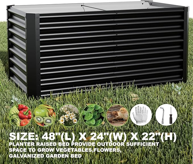 4x2x2ft(2 Pack) Raised Garden Bed Kit, Galvanized Planter Garden Boxes Outdoor, Metal Raised Garden Beds for Vegetables,Fruits, Flower,Black