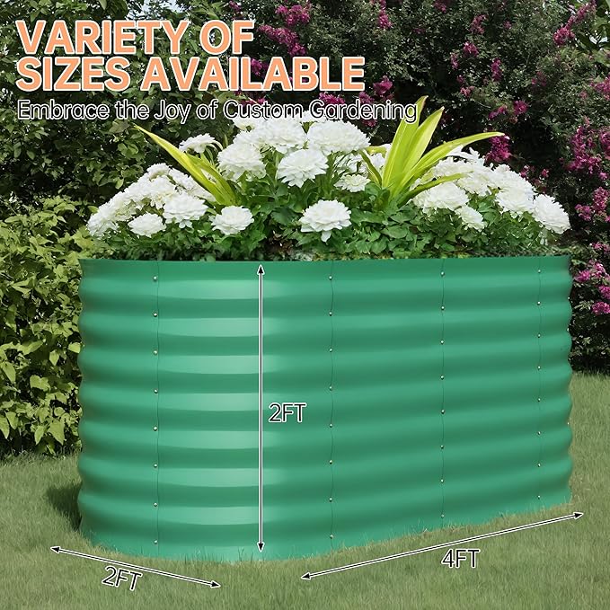 Garvee 4x2x2 ft Galvanized Raised Garden Bed Outdoor, 24 in Tall Metal Planter Box for Flowers Vegetables, Rust-Resistant Raised Garden Beds for Gardening, Easy Assembly Outdoor Garden Box & Planters