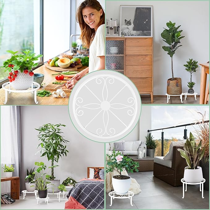 Plant Stands 5 Pack White Metal Plant Stand for Outdoor Indoor Plants Heavy Duty Flower Pot Stands for Multiple Plants Rustproof Iron Round Plant Shelf for Planter Potted Plant Holder for Garden Home