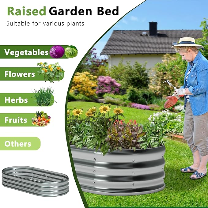 6x3x1ft(2 Pack) Galvanized Oval Raised Garden Bed,Outdoor Planter Box Metal Patio Kit Planting Bed for Vegetables Flowers Herb,Silver