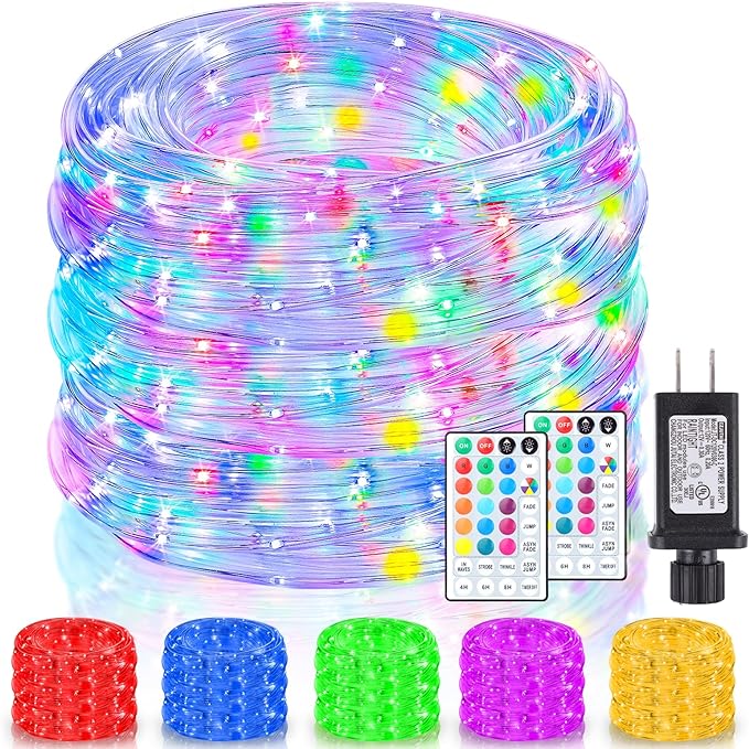 132Ft Rope Lights for Outside, Waterproof 18 Colors Changing Rope Lights Fairy String Lights with Remotes, 400 LEDs Dimmable Twinkle Christmas Lights for Bedroom Patio Halloween Decorations