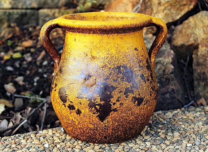 Goodman and Wife Egyptian Era Designed Earthen Ware Terra-Cotta Vessel/Planter with Looped Handles (Tulip Pumpkin Yellow)