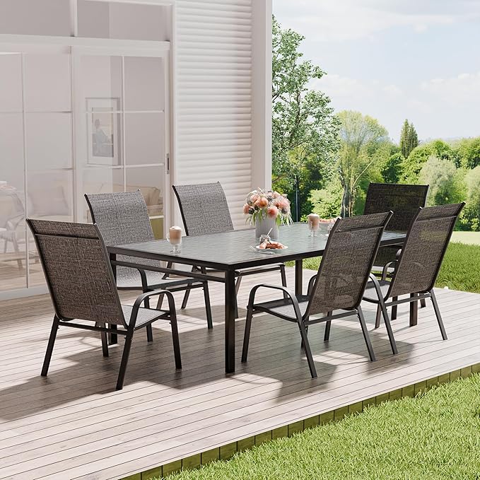 Patio Chairs Set of 6, Stackable Outdoor Dining Chairs for All Weather, Metal Modern Outside Furniture Chair for Pool Side, Garden, Backyard Deck, Dark Grey