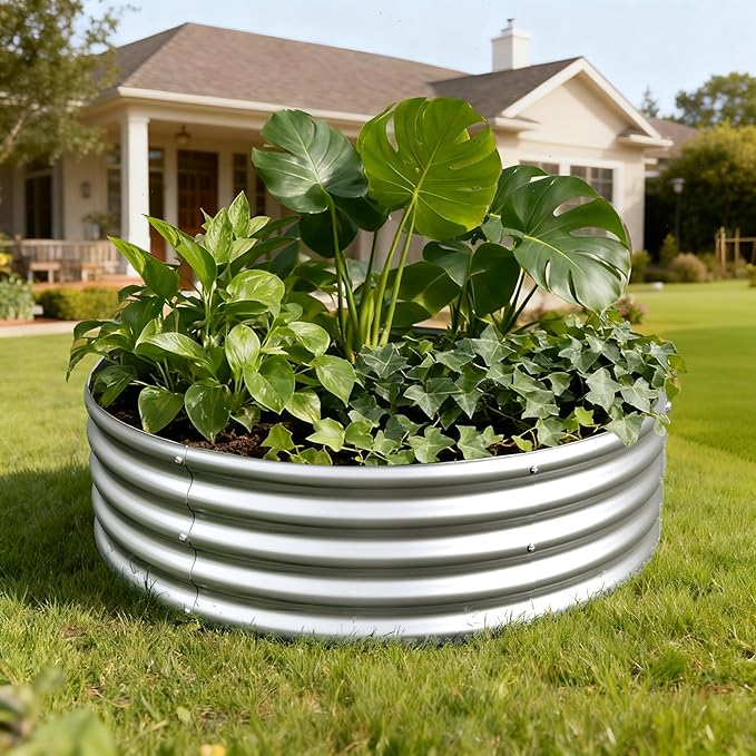 3PCS 4x4x1FT Galvanized Raised Garden Bed Kit,Vegetable Boxes-Round Metal Flower Box,Large Planter Raised Beds Outdoor Garden for Planting,Fruit,Herb-Silver