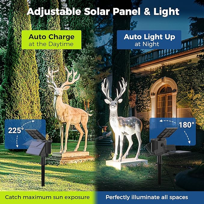 Solar Spot Lights Outdoor Waterproof for Flag, Tree, House, Garden, Yard, 3 Brightness Modes Solar Powered Landscape Spotlights 4 Pack Cool White