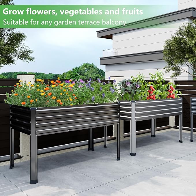 Galvanized Raised Garden Bed with Legs,48×24×30in Elevated Planter Box for Backyard,Garden, Patio, Balcony, 350lb Capacity,Planters for Outdoor Plants,Black