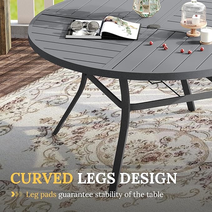 VICLLAX Round Patio Table with Adjustable Umbrella Hole for 6, All Weather Metal Outdoor Dining Table for Lawn Garden, 50" Outdoor Coffee Table, Grey Tabletop