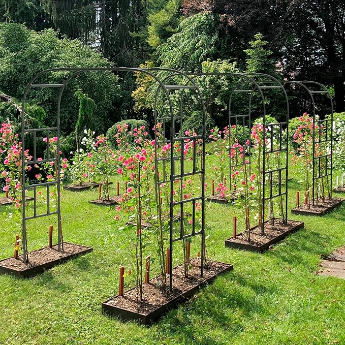 DoCred Garden Arch Trellis for Climbing Plants, 87 Inch Large Garden Trellises Outdoor Metal Plants Support Archway Arbor Tunnel Trellis for Vegetables Plant Decoration, Black