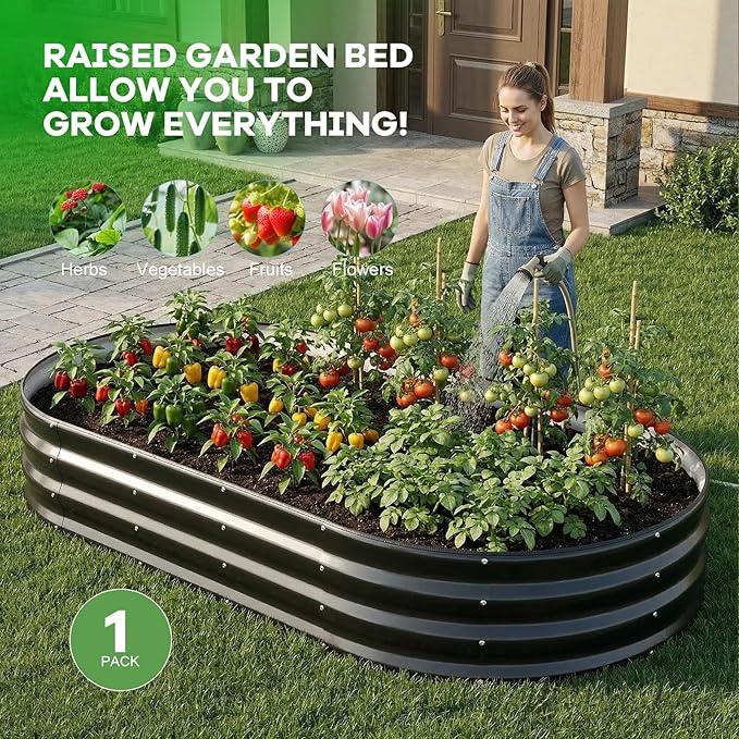 Galvanized Raised Garden Bed Outdoor, 6x3x1ft Oval Metal Raised Beds for Gardening, Rust-Resistant Garden Planter Box for Planting Vegetables, Flowers, Fruits in Backyard, Patio, Lawn(Grey)