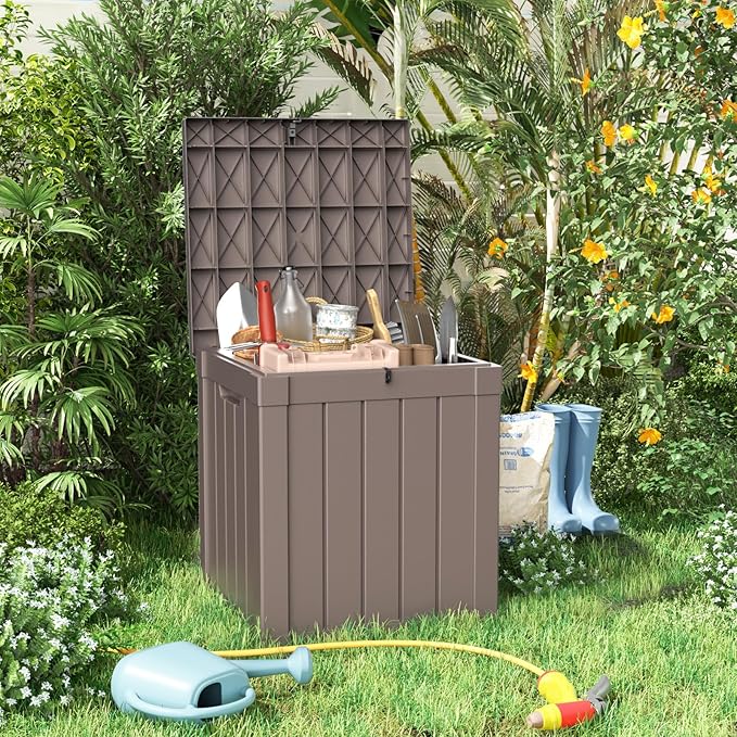 ROJIK Outdoor Storage Housing Deck Box - Waterproof Patio Furniture, Garden Tools, Cushions, Pool Accessories Storage Bench with Lockable Lid and Side Handles (Grey, 50 Gal)