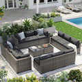 Aoxun Patio Furniture Sets, 14-Piece Outdoor Patio Furniture with 44'' Propane Gas Firepit Table, Wicker Outdoor Conversation Set Sectional Sofa for Backyard, Poolside, Garden