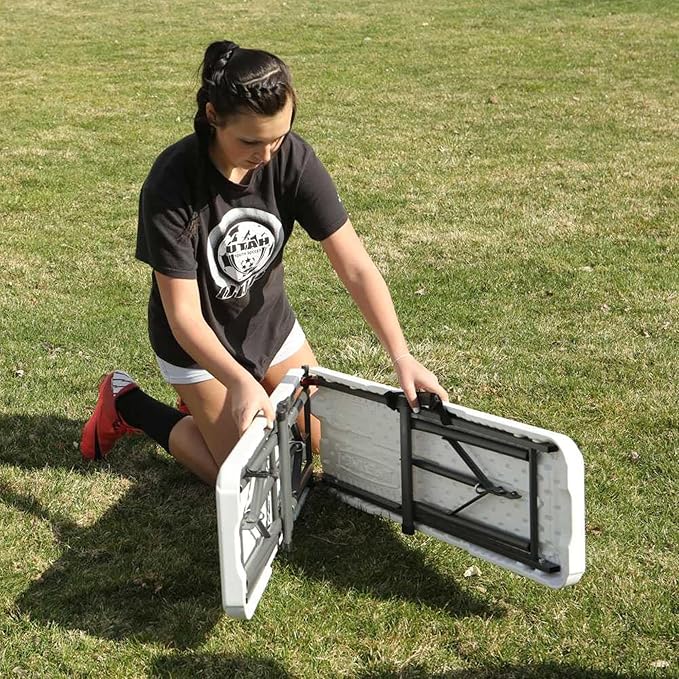 LIFETIME Portable Folding Bench, 6‑Foot Fold‑in‑Half, UV‑Resistant Seat, Powder‑Coated Steel Frame, Lightweight, Stain‑Resistant, Non‑Marring Foot Caps, Indoor/Outdoor Portable Seating