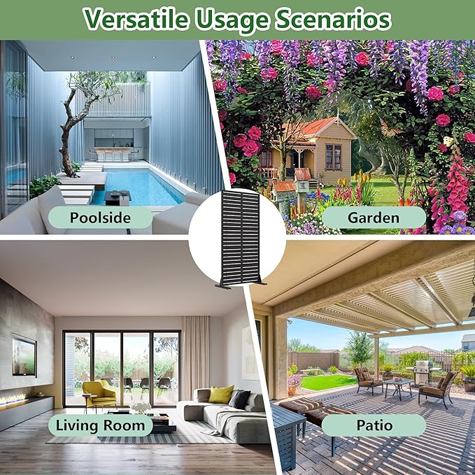 Casaphoria Metal Privacy Screen Outdoor, 60" H x 30" W Freestanding Decorative Privacy Screen for Patio Deck Balcony Garden with Stable Base, Black-Louvered