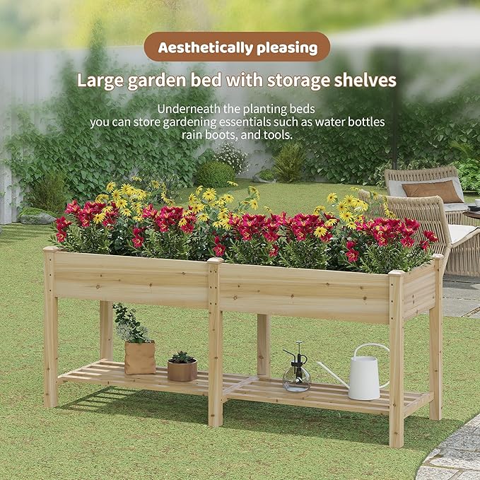 FILWH Raised Garden Bed with Legs Elevated Wooden Planter Box Stand Large Planter Stand Box for Fruits Vegetables Flowers with Divider with Bag - 72 * 24 * 30.5IN