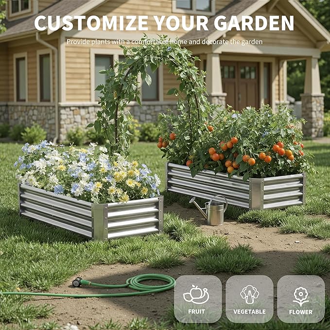 Galvanized Raised Garden Bed,Outdoor Planter Box Metal Patio Kit Planting Bed for Vegetables Flowers Herb (Galvanized, 4x2x1ft-2p)