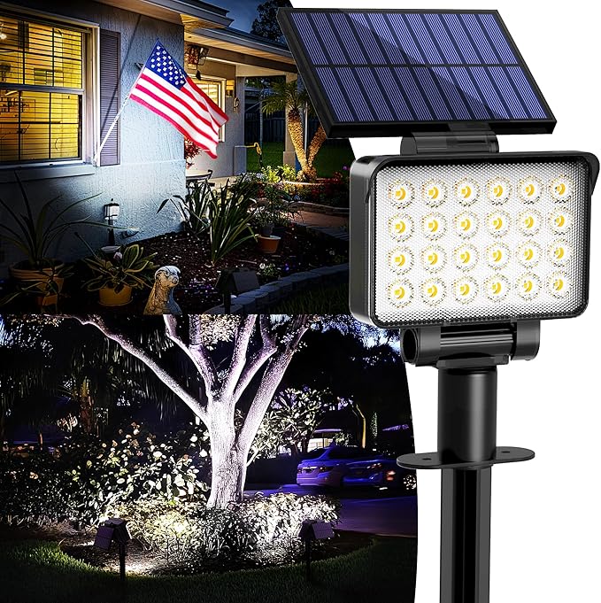 Solar Spot Lights Outdoor Waterproof for Flag, Tree, House, Garden, Yard, 3 Brightness Modes Solar Powered Landscape Spotlights 1 Pack Cool White