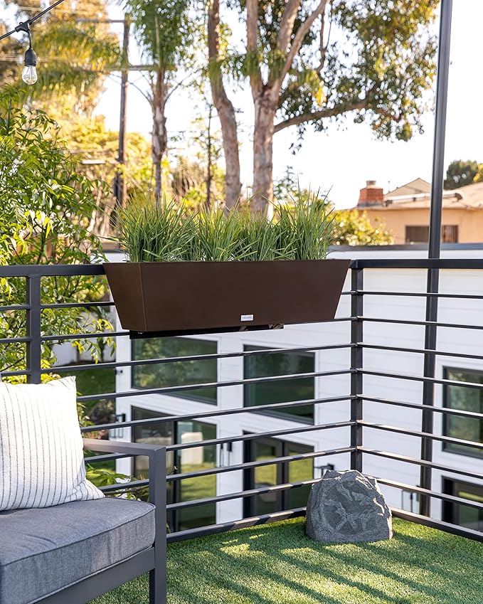 Veradek Pure Series Railing Planter - Plastic Hanging Planter for Outdoor Balcony/Fence | Durable All-Weather Use with Adjustable Brackets | Modern Décor for Flowers, Succulents, Hanging Plants