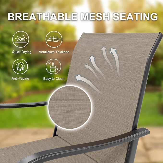 5 PCS Outdoor Bar Set with Outdoor Bistro Table and Chairs Set of 4, Bar Height Outdoor Dining Set, All Weather Mental Textilene High Swivel Bar Stools Chair Set of 4 and High Glass Bar Table