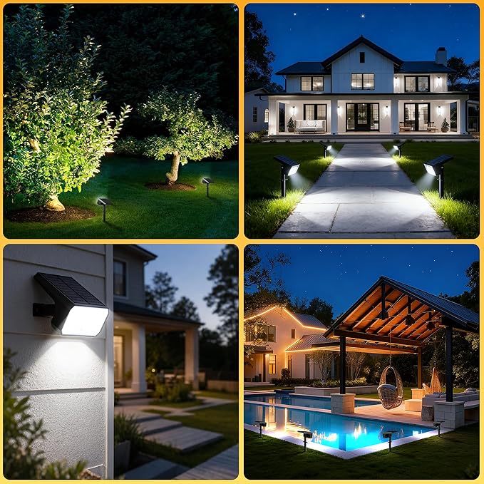 Solar Spot Lights Outdoor, [6 pack/118 LED] 4 Modes Auto On/Off Solar Landscape Spotlights, Ip67 Waterproof Solor Powered Pathway Lights for Outside Yard Garden Walkway Tree Patio (Cool White)