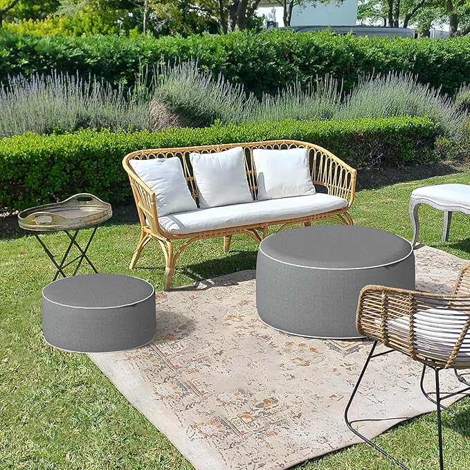 LVTXIII Inflatable Stool Ottoman Footrest with Handle, All Weather Footrest Seat, Indoor or Outdoor Pouf for Home Patio Garden and Camping Use, D31 xH14, Large Round, Grey Texture