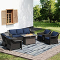 Joyside Wicker Patio Furniture Sets, 6 Pieces Upgraded Large Size Outdoor Furniture with 4 Swivel Rocking Patio Chairs, 3-Seat Sofa, Fire Table,Thick Cushions, Wide Armrest, Blue