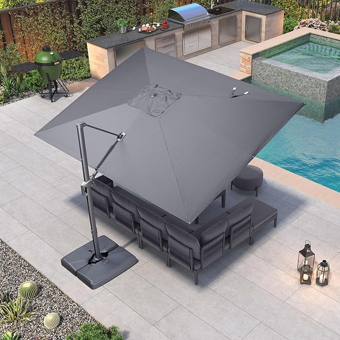 PURPLE LEAF Patio Umbrella 9' X 11.5' Rectangle Cantilever Umbrella Large Aluminum Outdoor Umbrellas with 360-degree Rotation & UPF40+ Premium Fabric for Deck Pool Garden Yard, Graphite Grey