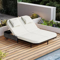 Merax Outdoor Daybed,Patio Rattan Daybed with Adjustable Backrest,Patio Wicker Loveseat Lounger,Outdoor Bed Loveseat Sofa Set with Pillows and Cushions for Garden, Backyard, Poolside,Black+Beige