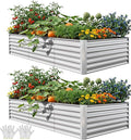 YITAHOME 8x4x2ft 2pcs Large Raised Garden Bed Kit, Galvanized Metal Planter Box with Gloves, Ground Nails & Safety Rubber, Outdoor Above Ground Planters for Plants Vegetables Flowers, Silver