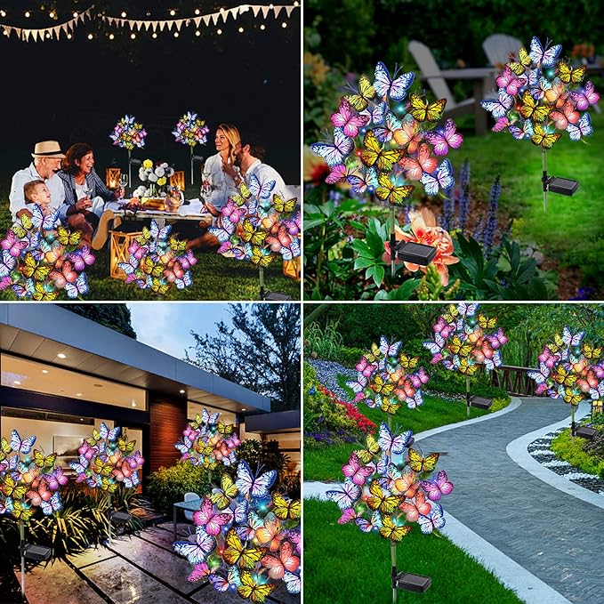 Solar Garden Lights Solar Lights Outdoor Waterproof Decorative 4 Pack with 88 LED 68 Butterfly Solar Lights for Garden Yard Decor Christmas Decorations, Gifts for Mother's Day Mom