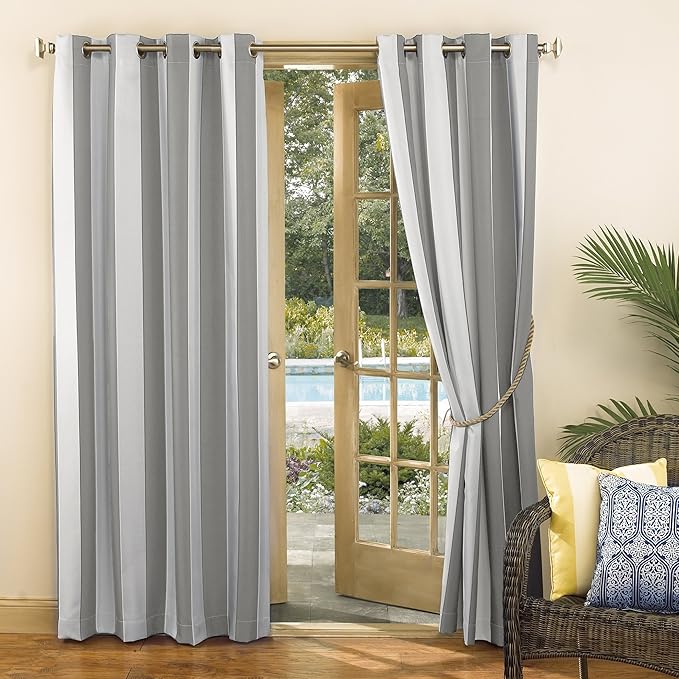 Sun Zero Valencia 2-Pack Cabana Stripe Indoor/Outdoor UV Protectant Energy Efficient Grommet Curtain Panel Pair
