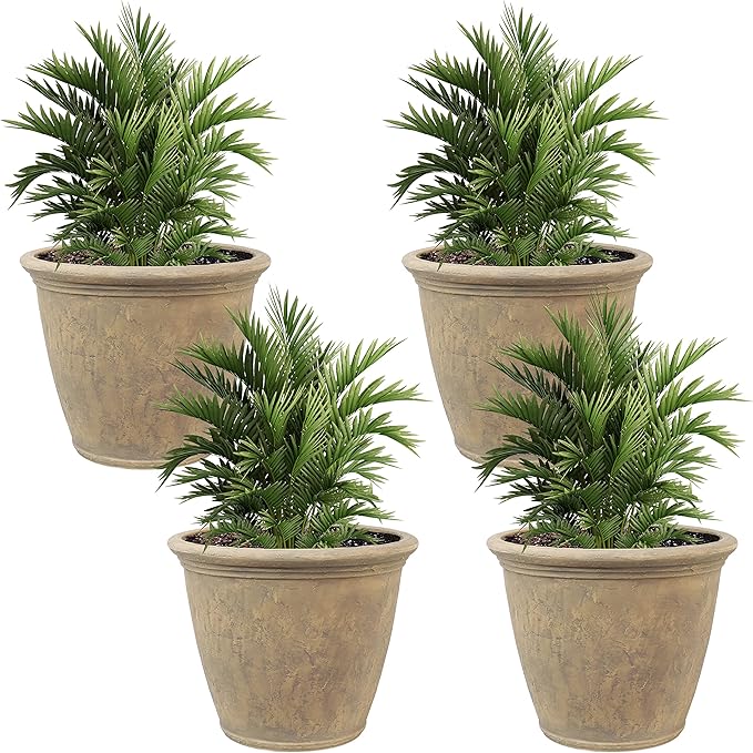 Sunnydaze 24-Inch Anjelica Large Plastic Pot for Plants - Outdoor Double-Walled Large Plastic Planter with Drillable Drainage Holes - Beige - 4pk