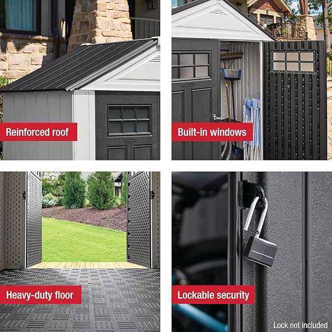 Rubbermaid Resin Outdoor Storage Shed With Floor (7 x 3.5 Ft) Weather Resistant, White, Organization for Home/Backyard/Garden Tools/Lawn Mower/Bike Storage/Pool Supplies