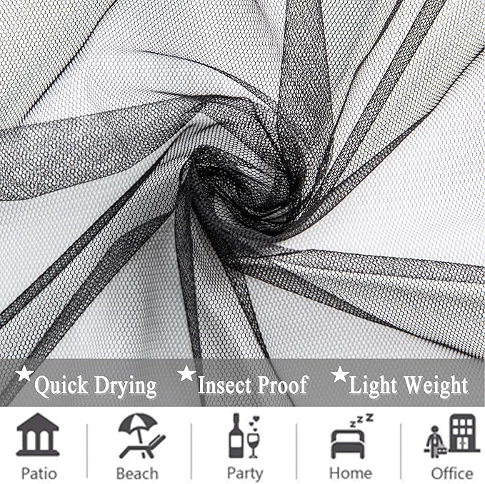 Extra Wide Outdoor Curtains Waterproof Black Voile Mesh Screen Lightweight Privacy Bug Netting for Patio Porch Balcony Pergola Terrace, W125 x L98 inch per Panel, 2 Panels