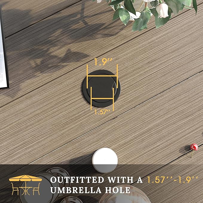 VICLLAX 50" Outdoor Round Patio Table with Umbrella Hole, All Weather Metal Round Outdoor Dining Table for Lawn Garden, 6-8 Person Table, Grey Wood Grain
