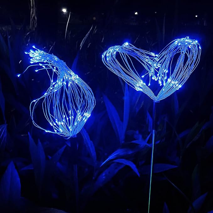 JJGoo Solar Firework Lights, 2 Pack 180 LEDs 2 Lighting Modes Solar Lights Outdoor Waterproof for Garden Patio Walkway Pathway Party Wedding Christmas Decorative -Blue