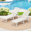 LUE BONA Outdoor Chaise Lounge Chairs Set of 2, HDPS Chaise Lounger, 5 Positions Adjustable Lounge Chairs, Pool Lounge Chair with Wheels for Poolside, 3 Year Warranty, White