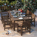 7-Piece Brown Outdoor Dining Set for 6, 75.2'' HDPE Table with Umbrella Hole & Chairs, Weather-Resistant Patio Furniture for Garden, Lawn, or Poolside