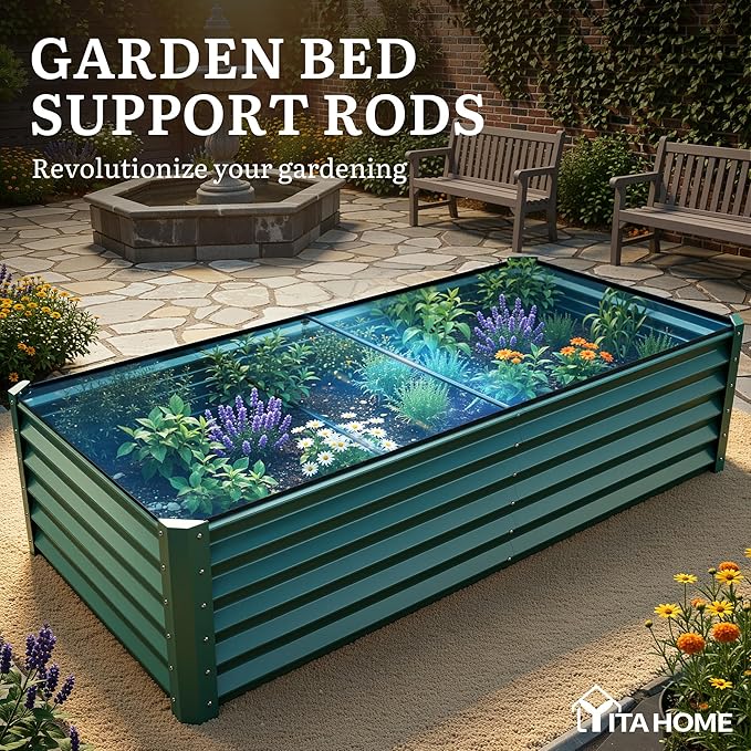 YITAHOME 8x4x1.5ft 2pcs Large Raised Garden Bed Kit, Galvanized Metal Planter Box with Gloves, Ground Nails & Safety Rubber, Outdoor Above Ground Planters for Plants Vegetables Flowers, Green