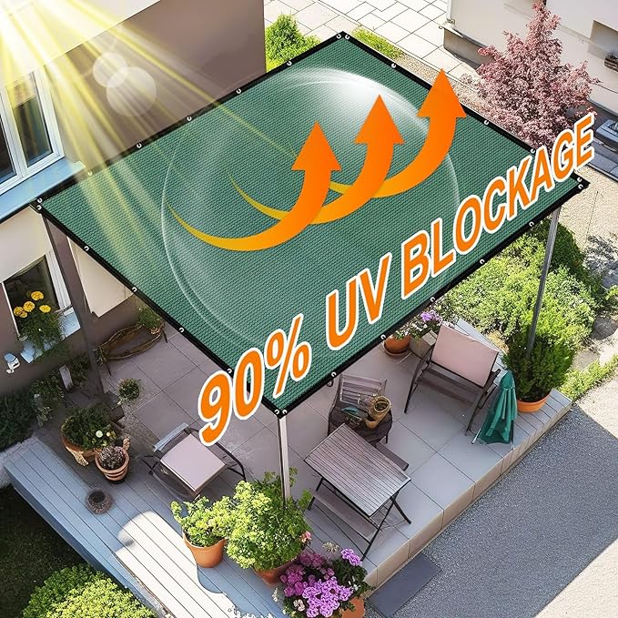 Artpuch 90% Sun Shade Cloth, 10 x 20 FT Pergola Shade Cover Canopy with Grommets, Sun Screen Fabric Tarp for Patio, Outdoor, Garden, Backyard, Green