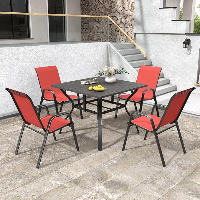 Patio Chairs Set of 6, Stackable Outdoor Dining Chairs for All Weather Textilene Fabric & Metal Frame, Outdoor Chairs Set for Backyard Deck Garden