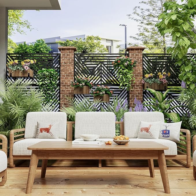 Casaphoria Metal Privacy Screen Outdoor, 72" H x 47" W Freestanding Decorative Privacy Screen for Patio Deck Balcony Garden with Stable Base, Black Zodiac